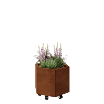 Corten steel planter - Hexagon - 59,3 x 52 x 40 cm - With bottom plate - With wheels