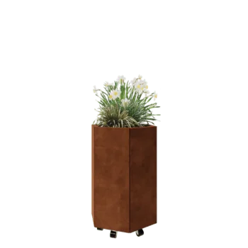 Corten steel planter - Hexagon - 59,3 x 52 x 80 cm - With bottom plate - With wheels
