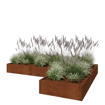 Corten steel planter - Corner - 300 x 200 x 30 cm - With bottom plate