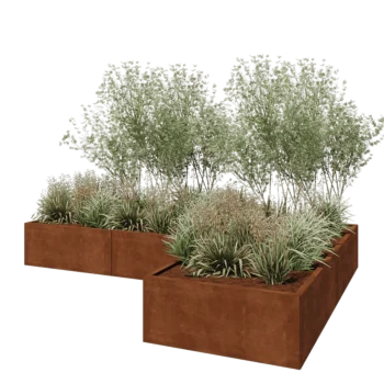 Corten steel planter - Corner - 300 x 200 x 40 cm - With bottom plate