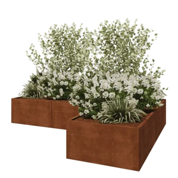 Corten steel planter - Corner - 300 x 200 x 50 cm - With bottom plate