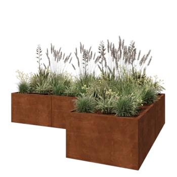Corten steel planter - Corner - 300 x 200 x 60 cm - With bottom plate