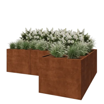 Corten steel planter - Corner - 300 x 200 x 80 cm - With bottom plate