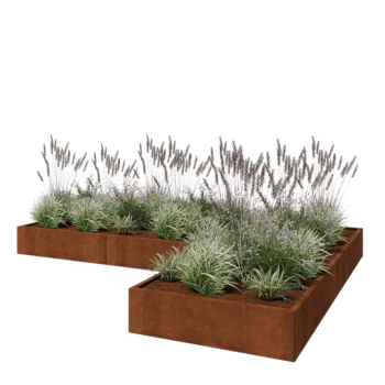 Corten steel planter - Corner - 360 x 240 x 30 cm - With bottom plate