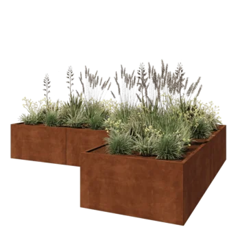 Corten steel planter - Corner - 360 x 240 x 60 cm - With bottom plate