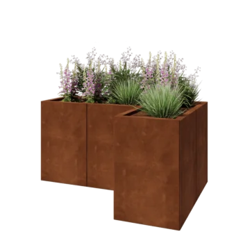 Corten steel planter - Corner - 120 x 80 x 60 cm - With bottom plate