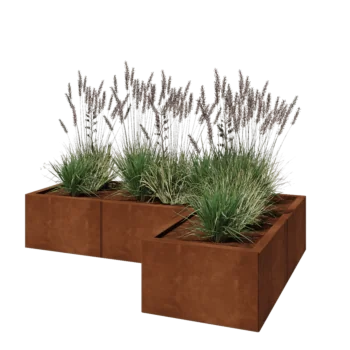 Corten steel planter - Corner - 150 x 100 x 30 cm - With bottom plate