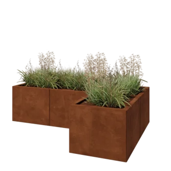 Corten steel planter - Corner - 150 x 100 x 40 cm - With bottom plate