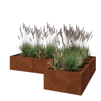 Corten steel planter - Corner - 180 x 120 x 30 cm - With bottom plate