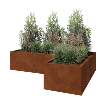 Corten steel planter - Corner - 180 x 120 x 40 cm - With bottom plate