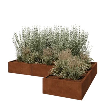 Corten steel planter - Corner - 240 x 160 x 30 cm - With bottom plate
