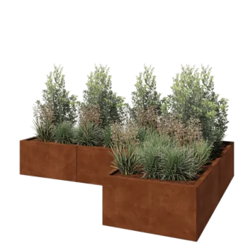 Corten steel planter - Corner - 240 x 160 x 40 cm - With bottom plate