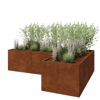 Corten steel planter - Corner - 240 x 160 x 60 cm - With bottom plate