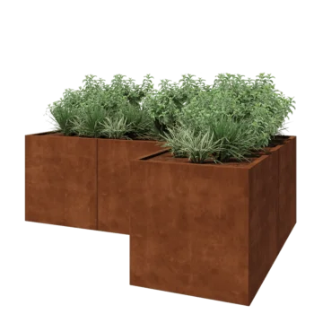 Corten steel planter - Corner - 240 x 160 x 80 cm - With bottom plate