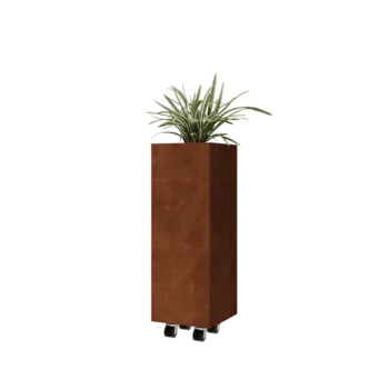 Corten steel planter - Square - 30 x 30 x 80 cm - With bottom plate - With wheels