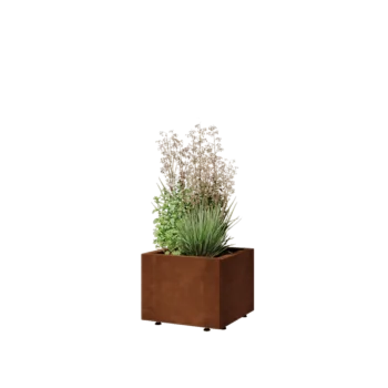 Corten steel planter - Square - 40 x 40 x 30 cm - With bottom plate - With legs