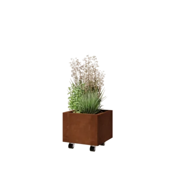 Corten steel planter - Square - 40 x 40 x 30 cm - With bottom plate - With wheels
