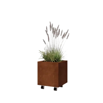 Corten steel planter - Square - 40 x 40 x 40 cm - With bottom plate - With wheels