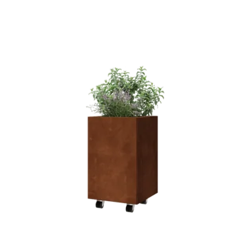 Corten steel planter - Square - 40 x 40 x 60 cm - With bottom plate - With wheels