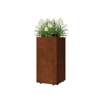 Corten steel planter - Square - 40 x 40 x 80 cm - With bottom plate - With legs
