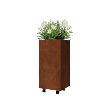 Corten steel planter - Square - 40 x 40 x 80 cm - With bottom plate - With wheels