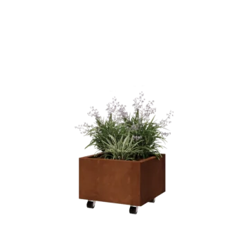 Corten steel planter - Square - 50 x 50 x 30 cm - With bottom plate - With wheels