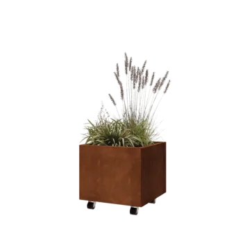Corten steel planter - Square - 50 x 50 x 40 cm - With bottom plate - With wheels