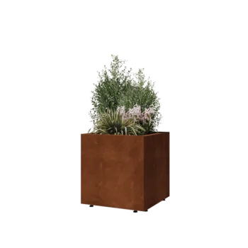 Corten steel planter - Square - 50 x 50 x 50 cm - With bottom plate - With legs