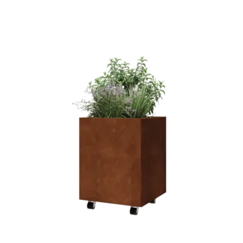 Corten steel planter - Square - 50 x 50 x 60 cm - With bottom plate - With wheels