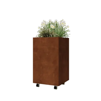 Corten steel planter - Square - 50 x 50 x 80 cm - With bottom plate - With wheels