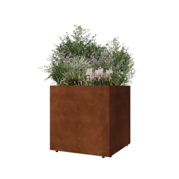 Corten steel planter - Square - 70 x 70 x 70 cm - With bottom plate - With legs