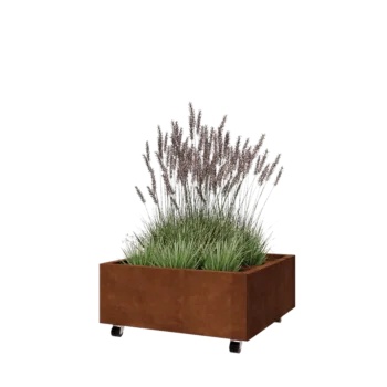Corten steel planter - Square - 80 x 80 x 30 cm - With bottom plate - With wheels