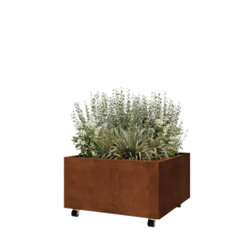 Corten steel planter - Square - 80 x 80 x 40 cm - With bottom plate - With wheels