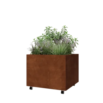 Corten steel planter - Square - 80 x 80 x 60 cm - With bottom plate - With wheels