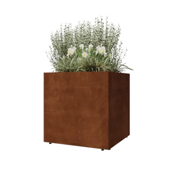Corten steel planter - Square - 80 x 80 x 80 cm - With bottom plate - With legs