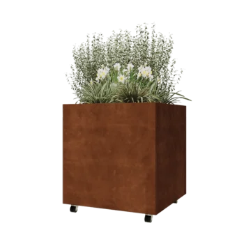 Corten steel planter - Square - 80 x 80 x 80 cm - With bottom plate - With wheels