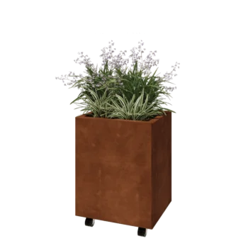 Corten steel planter - Rectangle - 50 x 40 x 60 cm - With bottom plate - With wheels