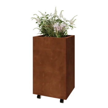 Corten steel planter - Rectangle - 50 x 40 x 80 cm - With bottom plate - With wheels