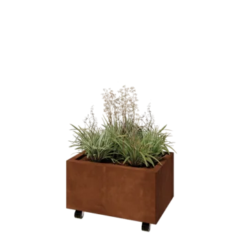 Corten steel planter - Rectangle - 60 x 40 x 30 cm - With bottom plate - With wheels