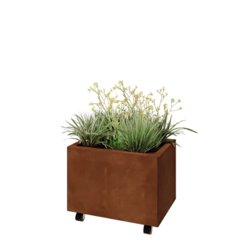 Corten steel planter - Rectangle - 60 x 40 x 40 cm - With bottom plate - With wheels