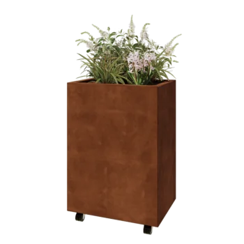 Corten steel planter - Rectangle - 60 x 40 x 80 cm - With bottom plate - With wheels