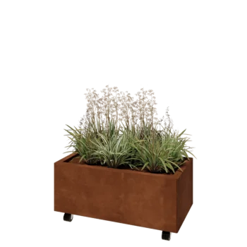 Corten steel planter - Rectangle - 80 x 40 x 30 cm - With bottom plate - With wheels