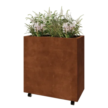 Corten steel planter - Rectangle - 80 x 40 x 80 cm - With bottom plate - With wheels