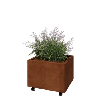 Corten steel planter - Rectangle - 60 x 50 x 40 cm - With bottom plate - With wheels