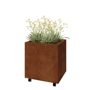 Corten steel planter - Rectangle - 60 x 50 x 60 cm - With bottom plate - With wheels