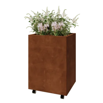 Corten steel planter - Rectangle - 60 x 50 x 80 cm - With bottom plate - With wheels