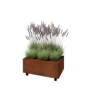 Corten steel planter - Rectangle - 80 x 50 x 30 cm - With bottom plate - With wheels
