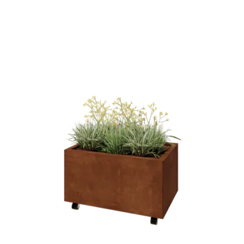 Corten steel planter - Rectangle - 80 x 50 x 40 cm - With bottom plate - With wheels