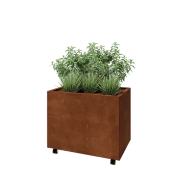 Corten steel planter - Rectangle - 80 x 50 x 60 cm - With bottom plate - With wheels