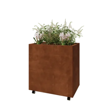 Corten steel planter - Rectangle - 80 x 50 x 80 cm - With bottom plate - With wheels